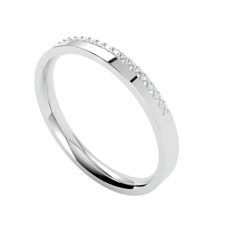 Płaska obrączka ślubna z diamentami z białego złota